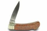 Pocket Knife with Fossil Dinosaur Bone Inlays & Base #370746-4